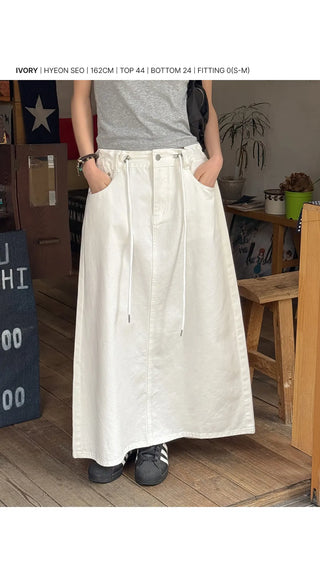 Miem Cotton Back Slit String Maxi Long Skirt