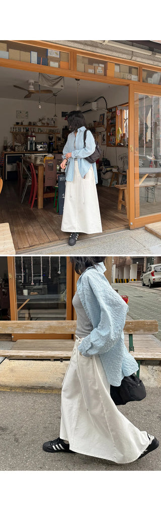 Miem Cotton Back Slit String Maxi Long Skirt