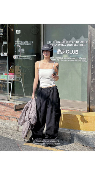 Comfort Built-in Cups Semi-Crop Ribbed Bra Top Sleeveless