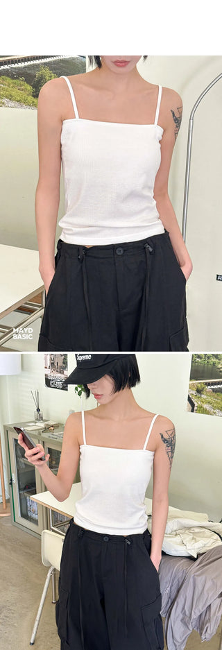 Comfort Built-in Cups Semi-Crop Ribbed Bra Top Sleeveless