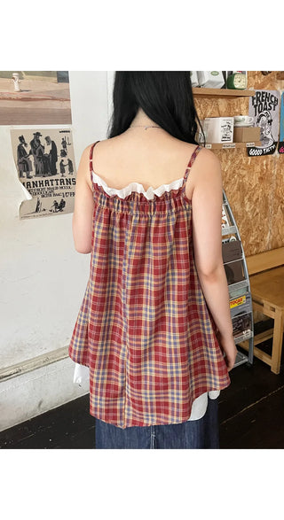 Bevteen Check Ribbon Layered Sleeveless Mini Dress Resort Look