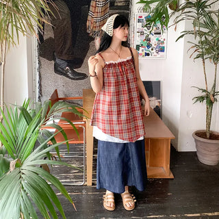 Bevteen Check Ribbon Layered Sleeveless Mini Dress Resort Look