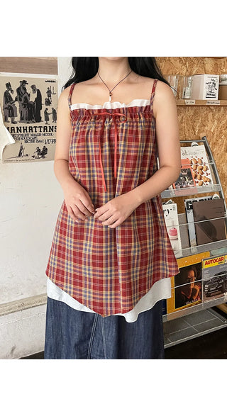 Bevteen Check Ribbon Layered Sleeveless Mini Dress Resort Look