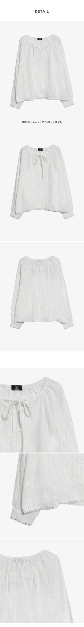 DeHaenin Jacquard Lace Strap Cotton Long Sleeve Blouse