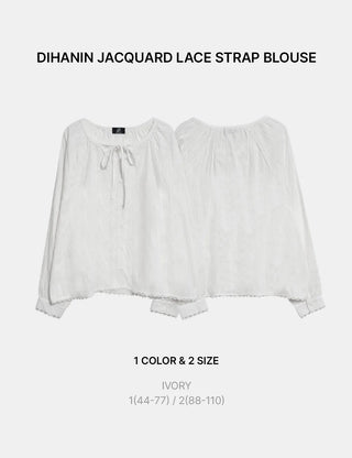 DeHaenin Jacquard Lace Strap Cotton Long Sleeve Blouse