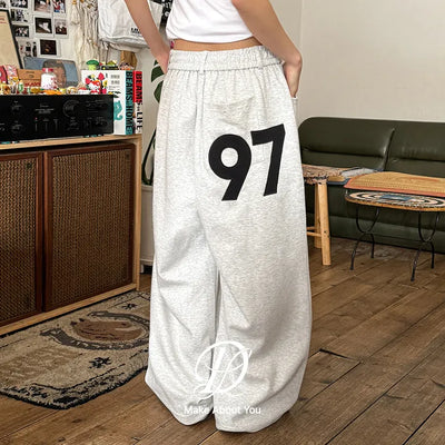 Kinon Lettering Two-Way String Jogger Wide Training Elastic Waist Pants