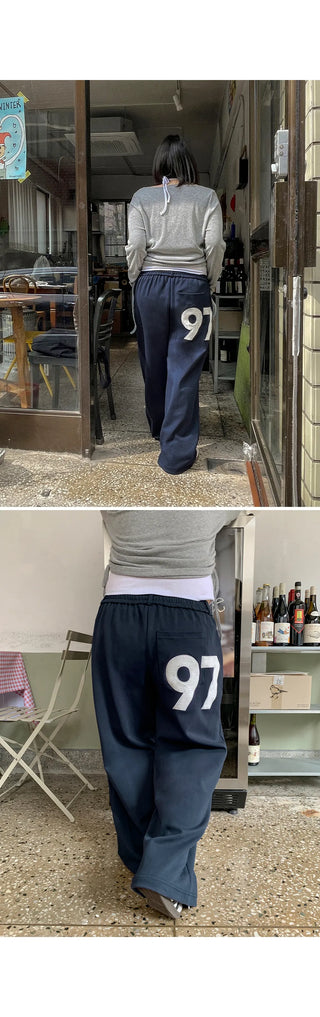Kinon Lettering Two-Way String Jogger Wide Training Elastic Waist Pants