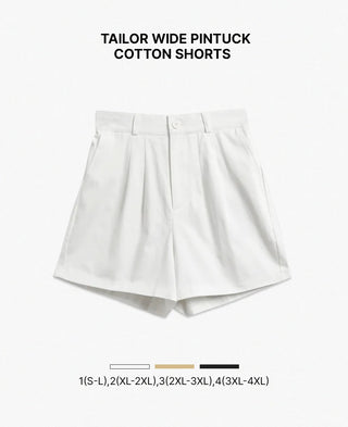 Tailored Cotton Two-Pintuck Wide Back Elastic Waist Shorts Cotton Shorts Rainy Season Look