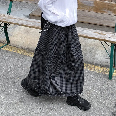 Tanidel Check Cotton Frill Long Elastic Skirt