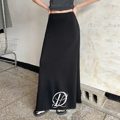 Tension Flare A-Line Elastic Waist Maxi Long Skirt Spandex Skirt