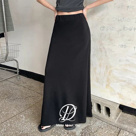 Tension Flare A-Line Elastic Waist Maxi Long Skirt Spandex Skirt