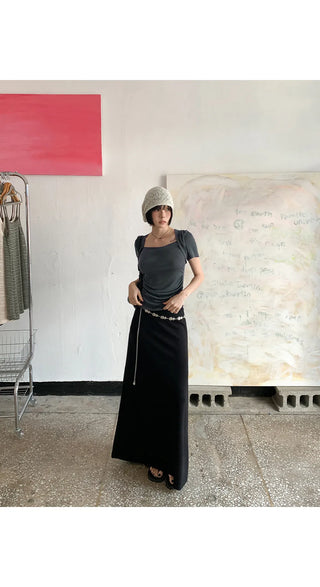 Tension Flare A-Line Elastic Waist Maxi Long Skirt Spandex Skirt