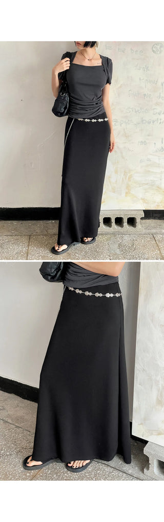 Tension Flare A-Line Elastic Waist Maxi Long Skirt Spandex Skirt