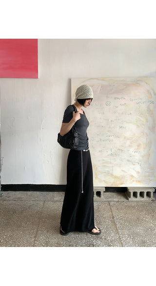 Tension Flare A-Line Elastic Waist Maxi Long Skirt Spandex Skirt