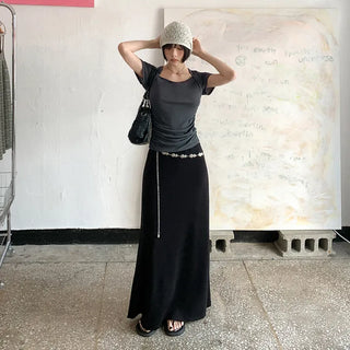 Tension Flare A-Line Elastic Waist Maxi Long Skirt Spandex Skirt