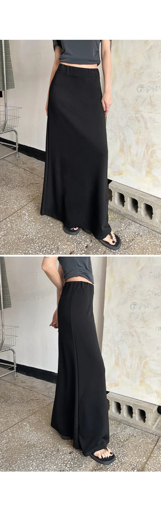 Tension Flare A-Line Elastic Waist Maxi Long Skirt Spandex Skirt