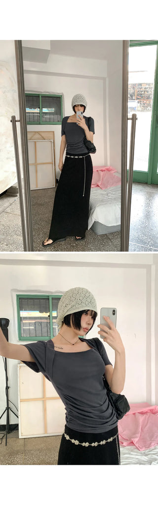 Tension Flare A-Line Elastic Waist Maxi Long Skirt Spandex Skirt