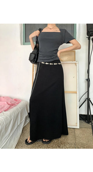 Tension Flare A-Line Elastic Waist Maxi Long Skirt Spandex Skirt