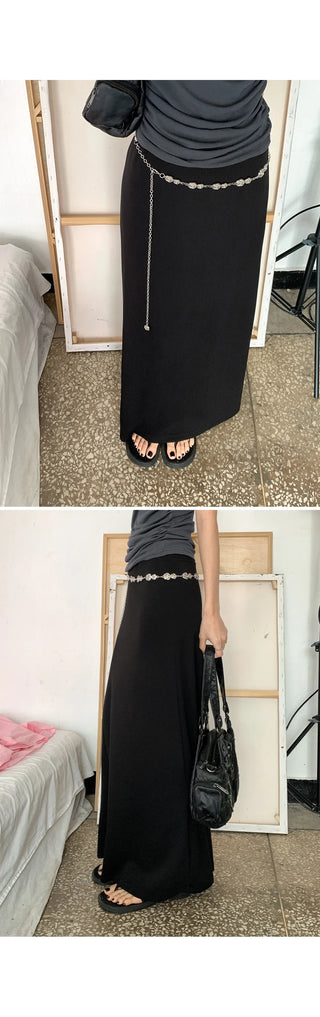 Tension Flare A-Line Elastic Waist Maxi Long Skirt Spandex Skirt