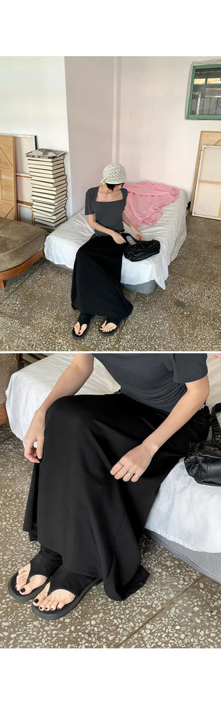 Tension Flare A-Line Elastic Waist Maxi Long Skirt Spandex Skirt