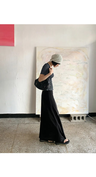 Tension Flare A-Line Elastic Waist Maxi Long Skirt Spandex Skirt