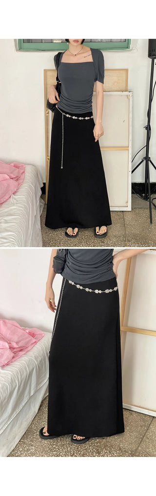 Tension Flare A-Line Elastic Waist Maxi Long Skirt Spandex Skirt