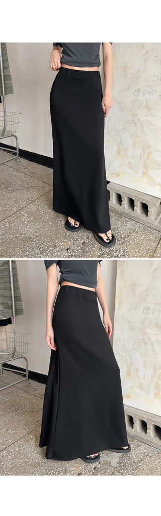 Tension Flare A-Line Elastic Waist Maxi Long Skirt Spandex Skirt