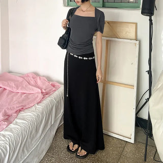 Tension Flare A-Line Elastic Waist Maxi Long Skirt Spandex Skirt