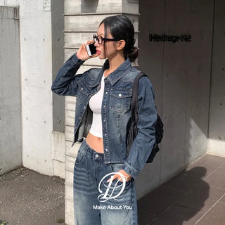 Sie Two-Pocket Vintage Washed Denim Shirt Shirt Jacket Shacket