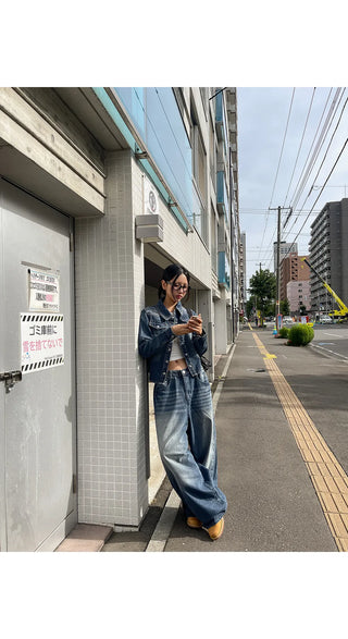 Sie Two-Pocket Vintage Washed Denim Shirt Shirt Jacket Shacket