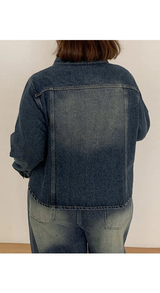 Sie Two-Pocket Vintage Washed Denim Shirt Shirt Jacket Shacket