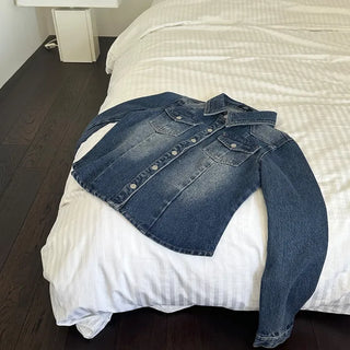 Sie Two-Pocket Vintage Washed Denim Shirt Shirt Jacket Shacket