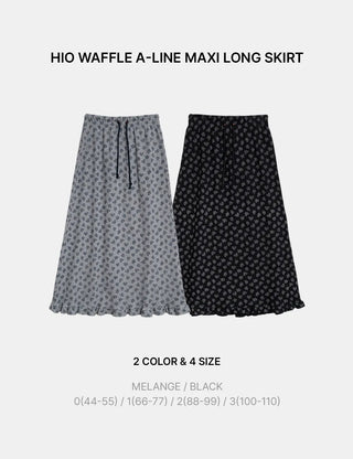 Hio Vintage Flower Waffle A-Line Frill Maxi Long Elastic Skirt