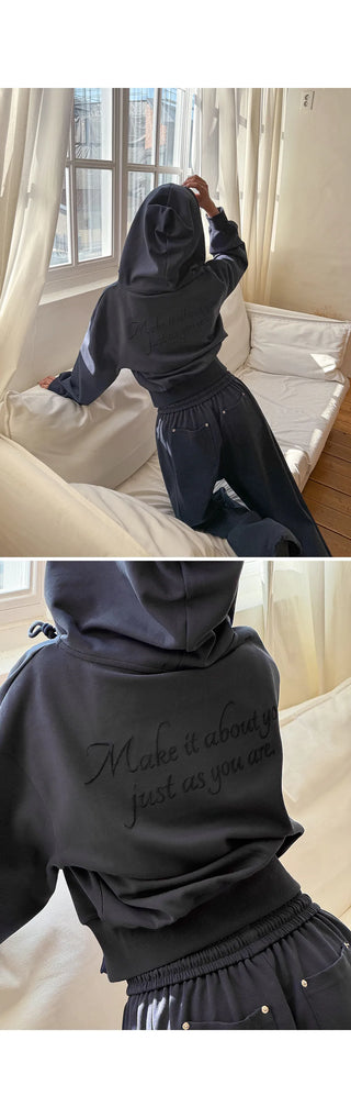 Maen Special Double-Sided Semi-Crop Two-Way Lettering Embroidered Training Zip-Up Hoodie