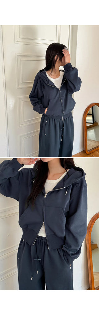 Maen Special Double-Sided Semi-Crop Two-Way Lettering Embroidered Training Zip-Up Hoodie