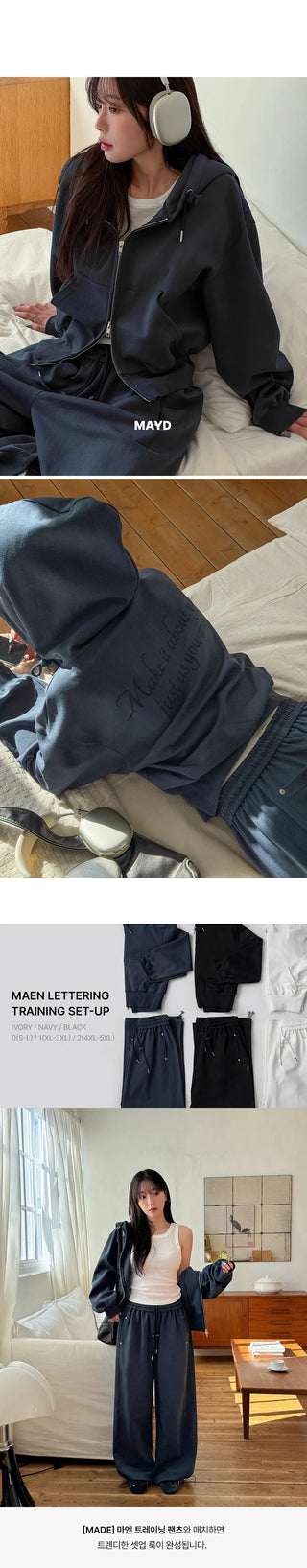Maen Special Double-Sided Semi-Crop Two-Way Lettering Embroidered Training Zip-Up Hoodie