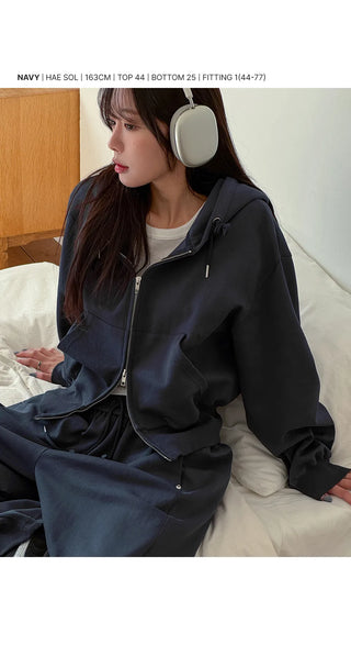 Maen Special Double-Sided Semi-Crop Two-Way Lettering Embroidered Training Zip-Up Hoodie