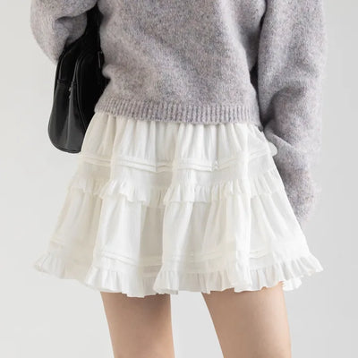 Lejeen Frill Tiered Flare Elastic Mini Skirt