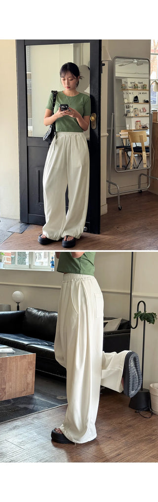 Teku All-Waisted Flowy Folding Side Pintuck Two-Way String Jogger Wide Training Pants