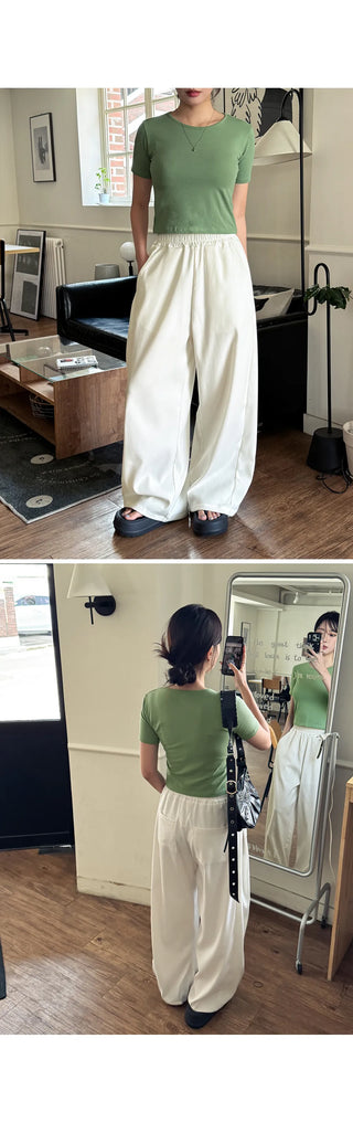 Teku All-Waisted Flowy Folding Side Pintuck Two-Way String Jogger Wide Training Pants