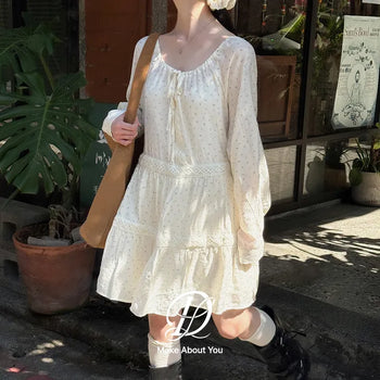 Murine Flower Small Floral Lace Tiered Ribbon Strap Mini Dress