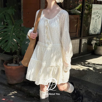 Murine Flower Small Floral Lace Tiered Ribbon Strap Mini Dress
