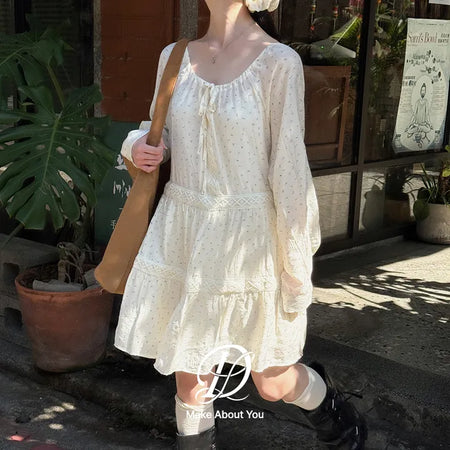 Murine Flower Small Floral Lace Tiered Ribbon Strap Mini Dress