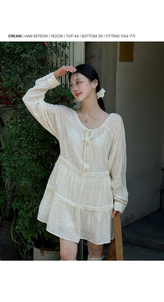 Murine Flower Small Floral Lace Tiered Ribbon Strap Mini Dress