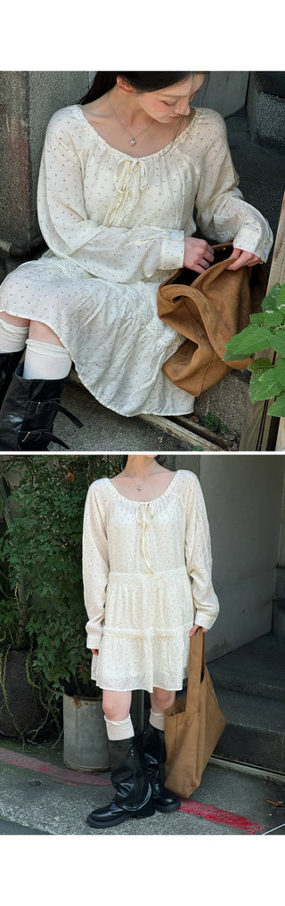 Murine Flower Small Floral Lace Tiered Ribbon Strap Mini Dress