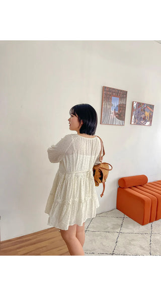 Murine Flower Small Floral Lace Tiered Ribbon Strap Mini Dress