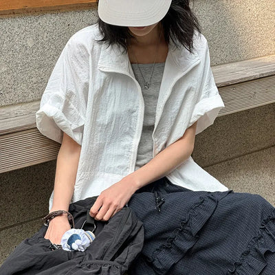 Abif String Short Sleeve Zip-Up Windbreaker
