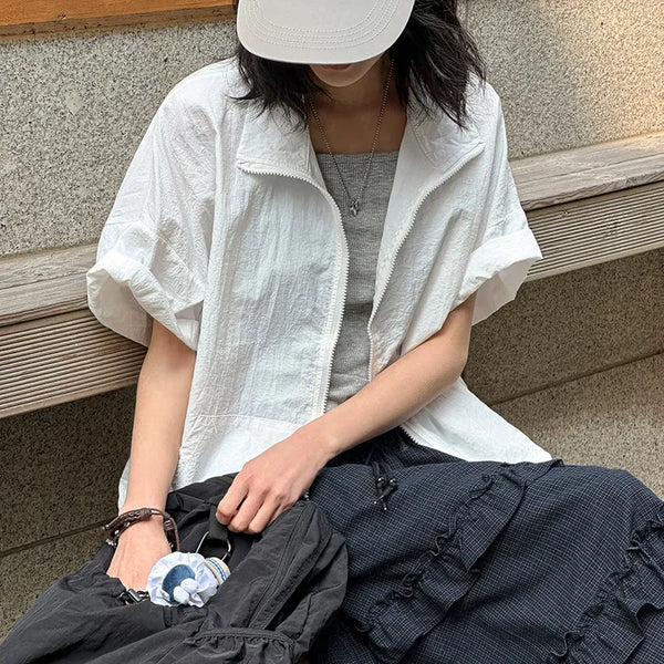 Abif String Short Sleeve Zip-Up Windbreaker