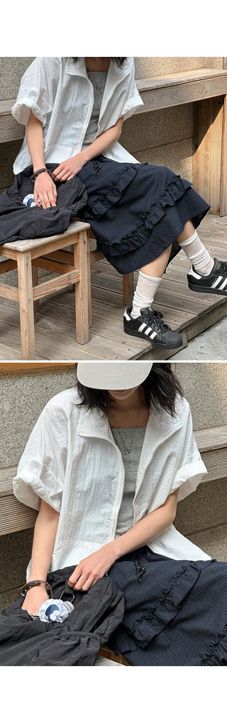 Abif String Short Sleeve Zip-Up Windbreaker
