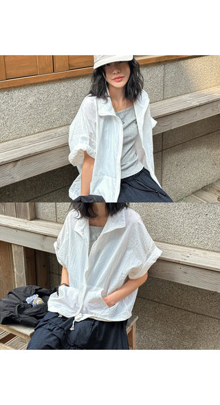 Abif String Short Sleeve Zip-Up Windbreaker